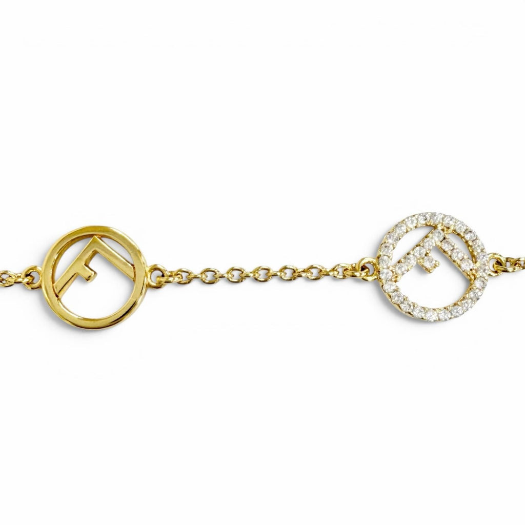 Fendi Is Bracelet Logo Plate Rhinestone Gold — view 4