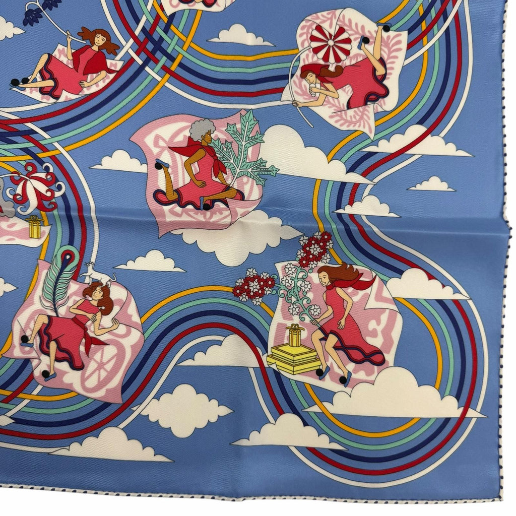 Hermes Carre 70 Carres Volants Flying Silk 100% Blue Myosotis White Scarf — view 5