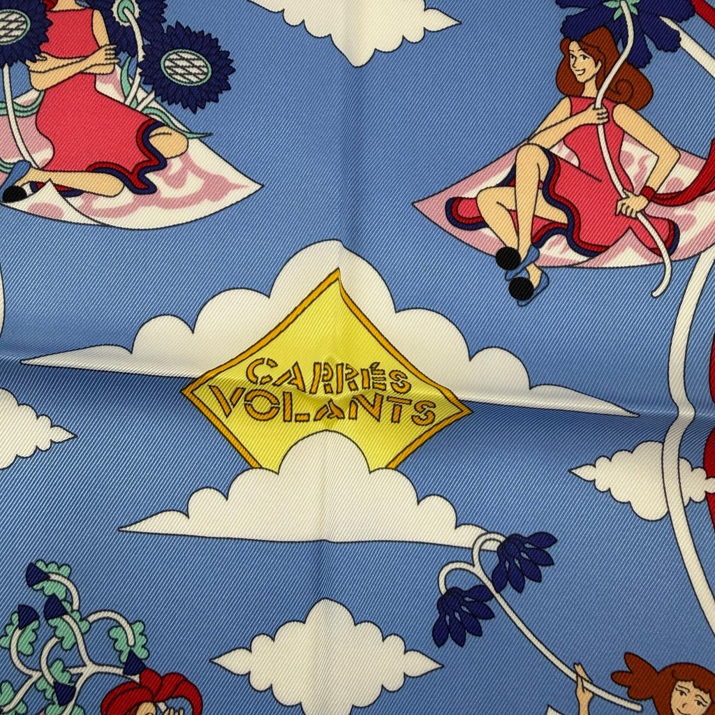 Hermes Carre 70 Carres Volants Flying Silk 100% Blue Myosotis White Scarf — view 7
