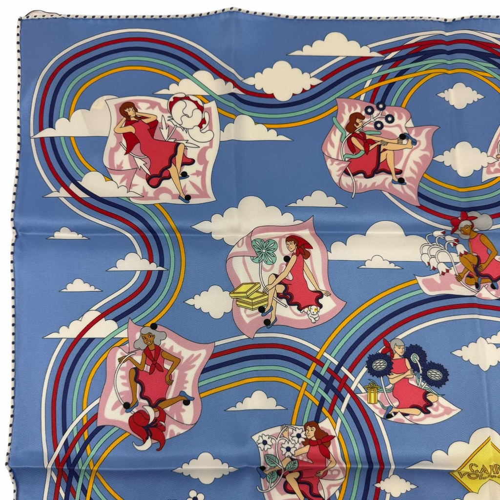 Hermes Carre 70 Carres Volants Flying Silk 100% Blue Myosotis White Scarf — view 3