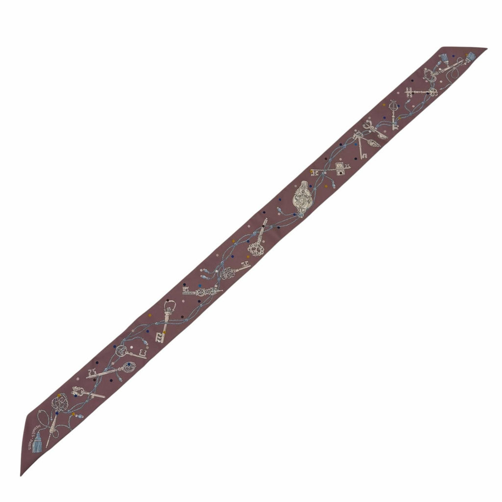Hermes Twill les Cles a Pois les Clair Pore Silk 100% Brown Gray Scarf — view 4