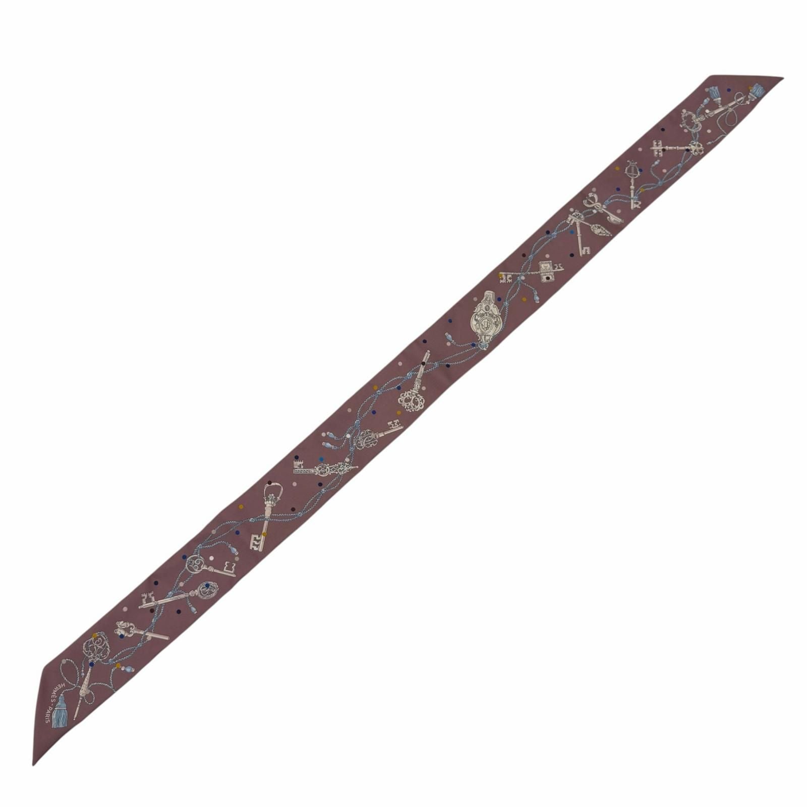 Hermes Twill les Cles a Pois les Clair Pore Silk 100% Brown Gray Scarf — view 4