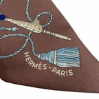 Hermes Twill les Cles a Pois les Clair Pore Silk 100% Brown Gray Scarf — view 6