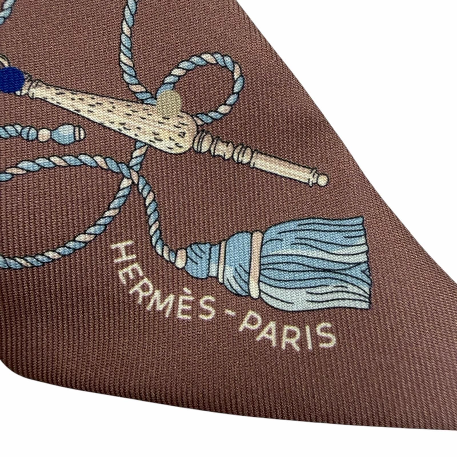 Hermes Twill les Cles a Pois les Clair Pore Silk 100% Brown Gray Scarf — view 6
