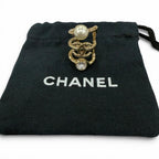 Chanel 22c CC Logo Faux Pearl Rhinestone Triple Strand Earrings Gold — view 2