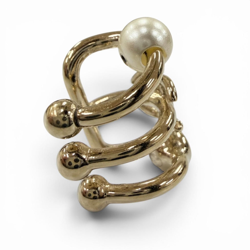 Chanel 22c CC Logo Faux Pearl Rhinestone Triple Strand Earrings Gold — view 5