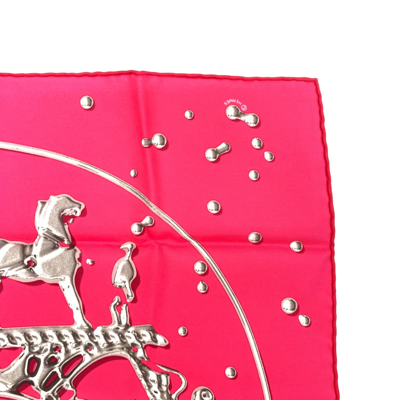 Hermes Carre 45 Vif Argent Silver Shizuku Silk 100% Pink Scarf — view 3