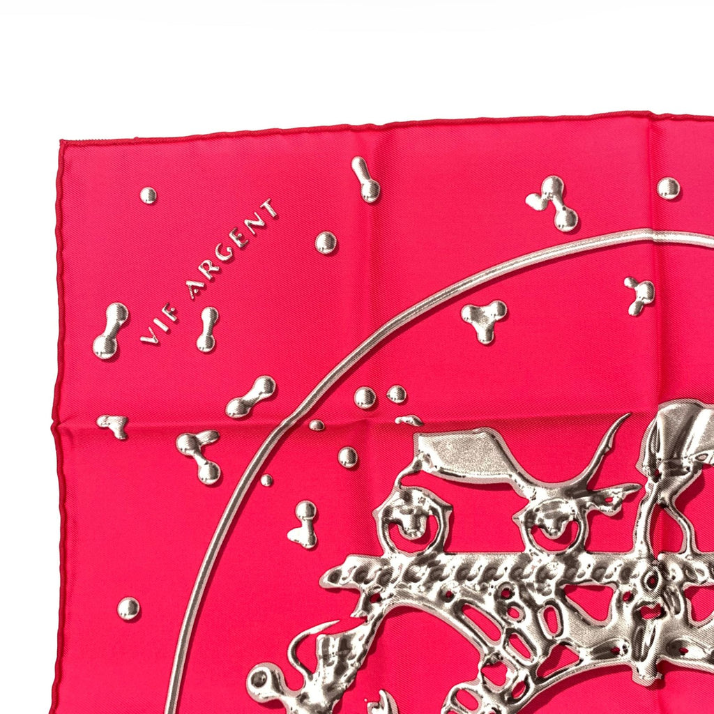 Hermes Carre 45 Vif Argent Silver Shizuku Silk 100% Pink Scarf — view 2