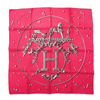 Hermes Carre 45 Vif Argent Silver Shizuku Silk 100% Pink Scarf