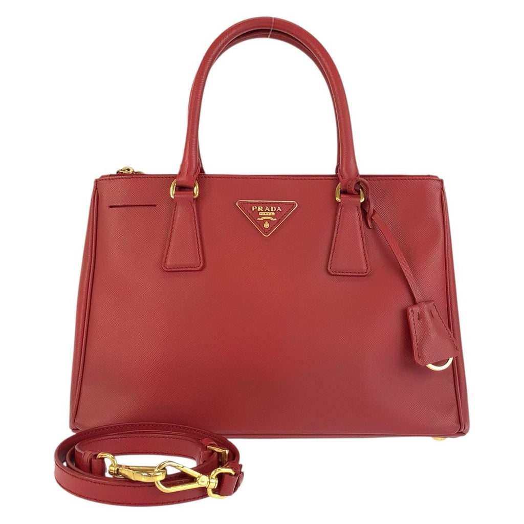 Prada Saffiano Galleria Red Gold Leather Tote Shoulder Bag 2-Way