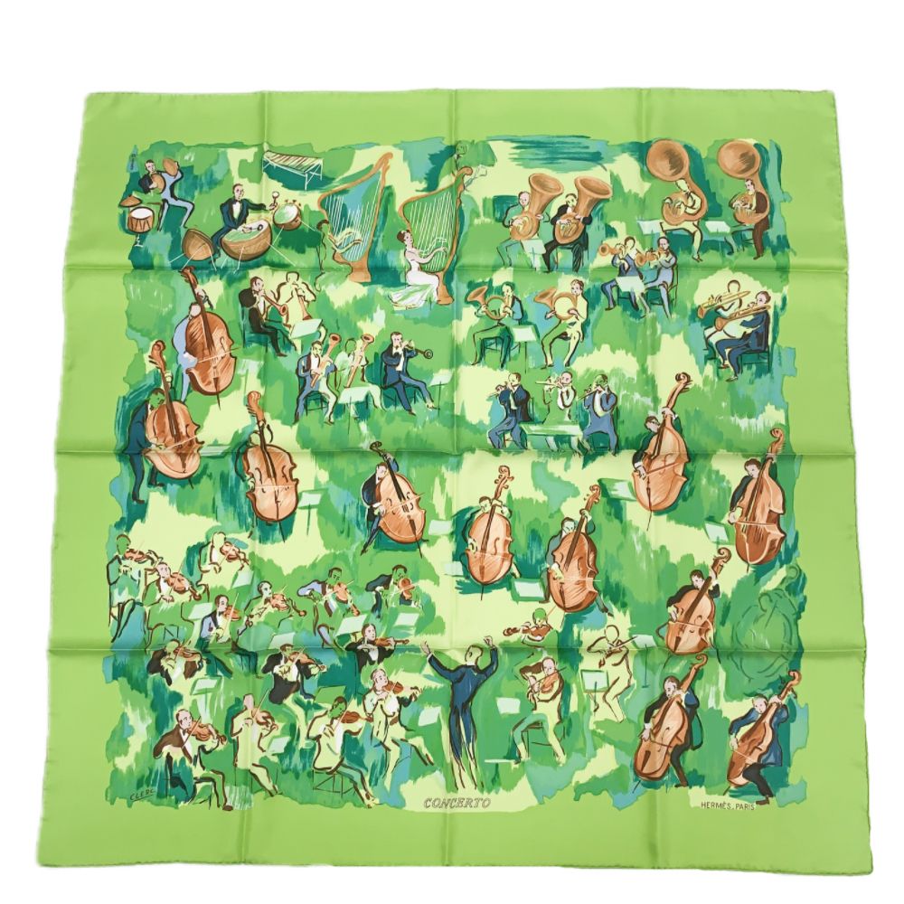 Hermes Carre 90 Concerto Green Silk 100% Scarf