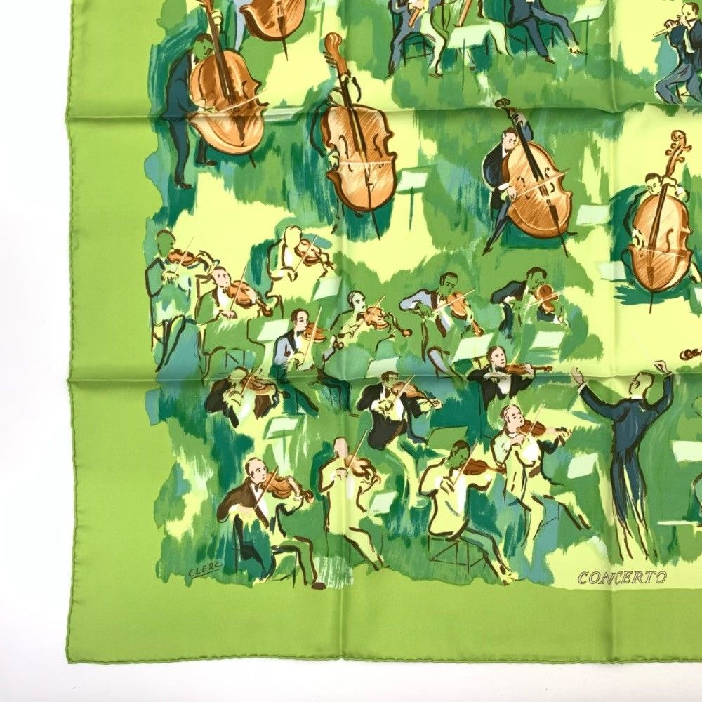 Hermes Carre 90 Concerto Green Silk 100% Scarf — view 4