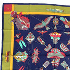 Hermes Carre 90 Soies Volantes Silk Scarf Dancing in the Sky 100% Navy Khaki — view 2