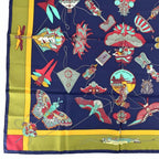 Hermes Carre 90 Soies Volantes Silk Scarf Dancing in the Sky 100% Navy Khaki — view 4