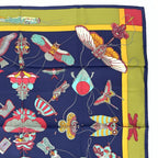 Hermes Carre 90 Soies Volantes Silk Scarf Dancing in the Sky 100% Navy Khaki — view 3