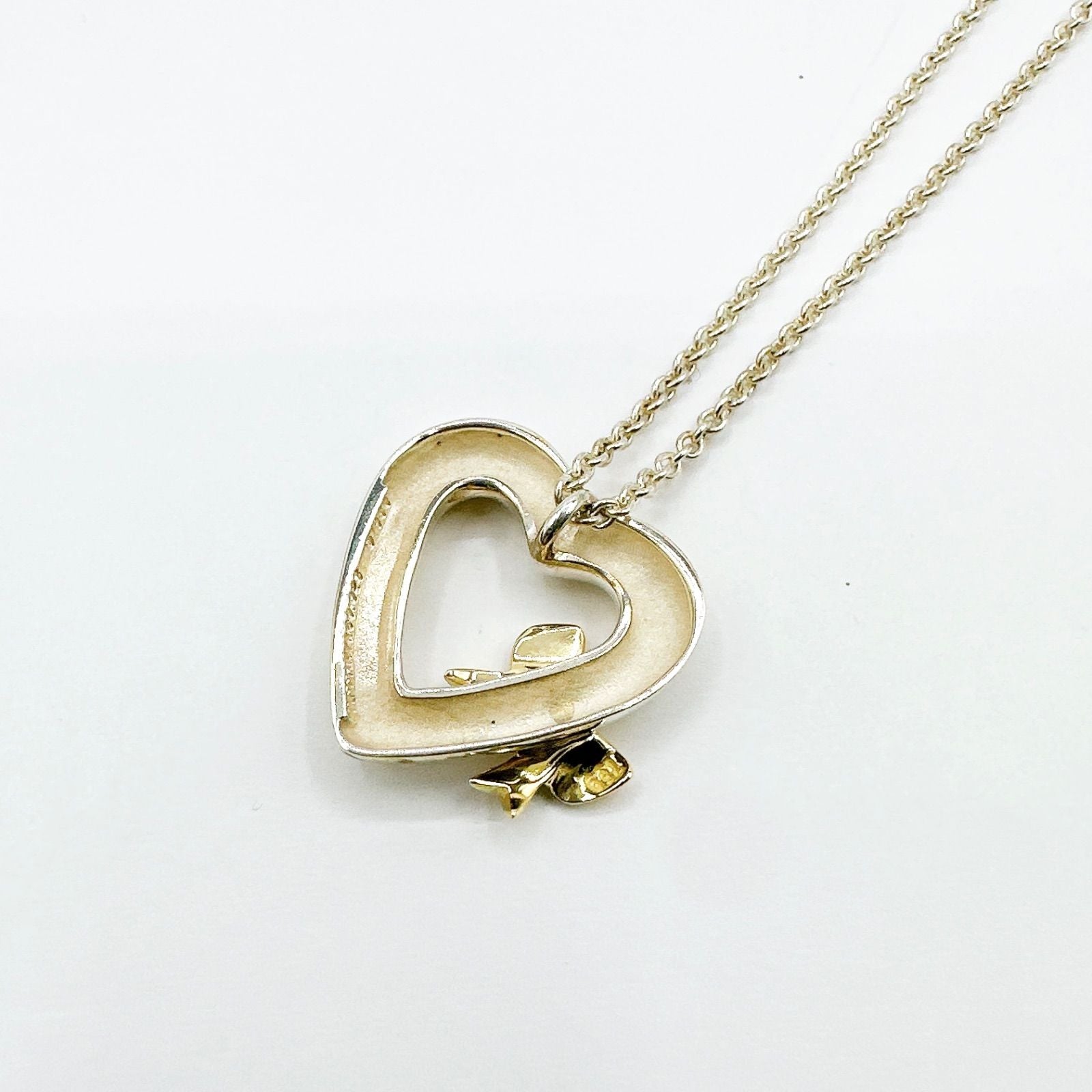 Tiffany & Co Heart Ribbon Silver Yellow Gold Necklace 46 cm — view 2