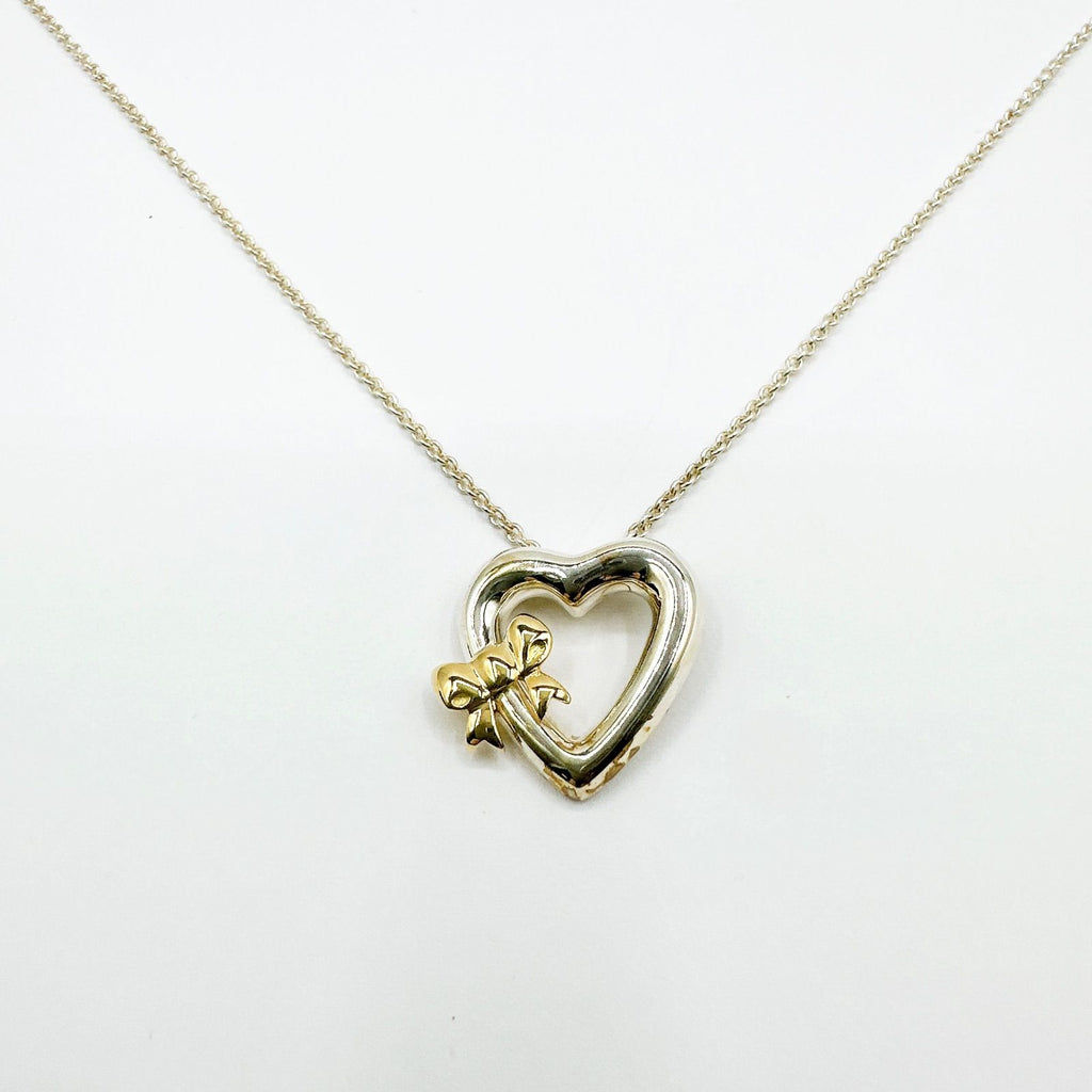 Tiffany & Co Heart Ribbon Silver Yellow Gold Necklace 46 cm — view 6