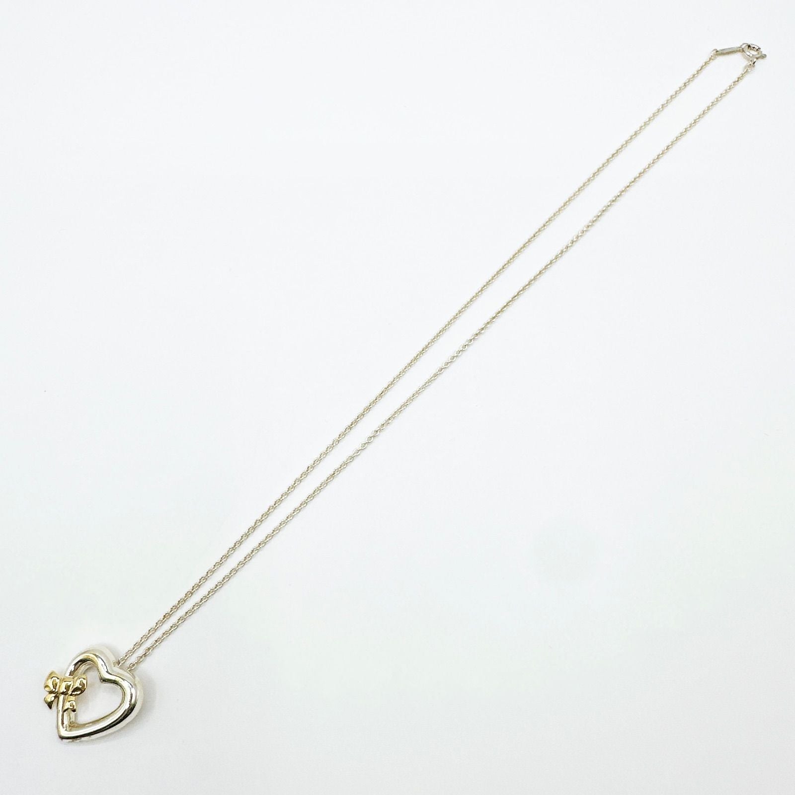 Tiffany & Co Heart Ribbon Silver Yellow Gold Necklace 46 cm — view 7