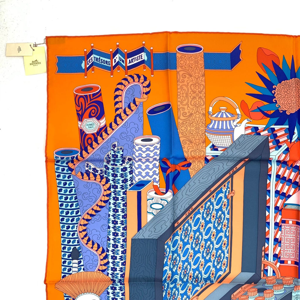 Hermes Carre 90 les Tresors D'un Artiste an Artist's Treasures Orange Blue — view 2