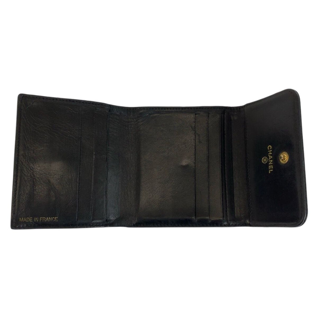 Chanel CC Logo Black Leather Folded Wallet Compact — view 4