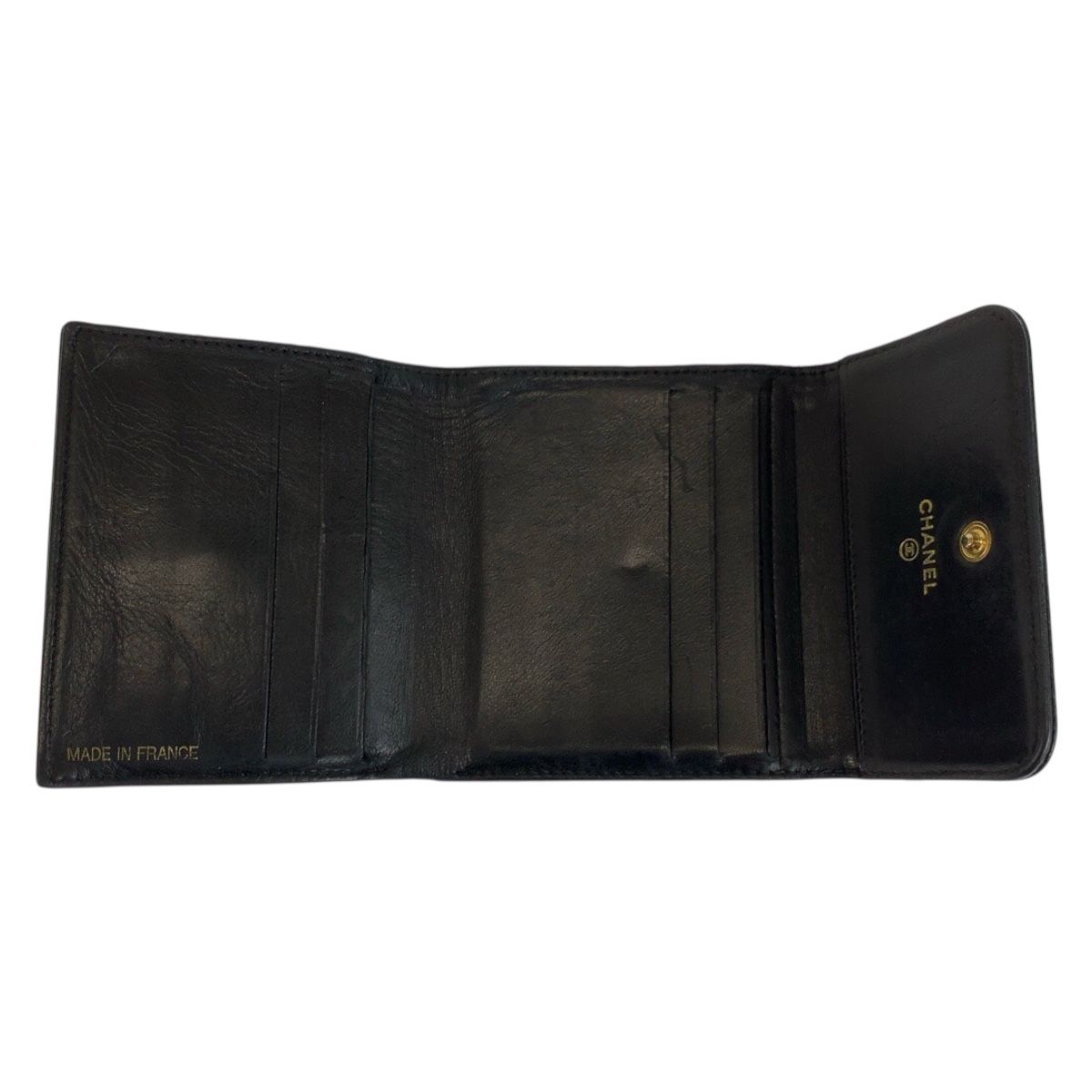 Chanel CC Logo Black Leather Folded Wallet Compact — view 4
