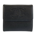 Chanel CC Logo Black Leather Folded Wallet Compact