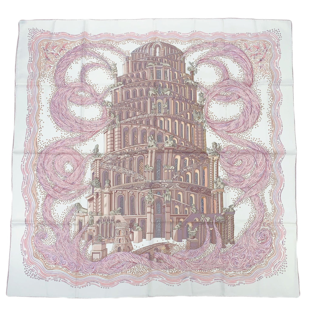 Hermes Carre 90 les Rivieres de Babel River of Pink Scarf Silk