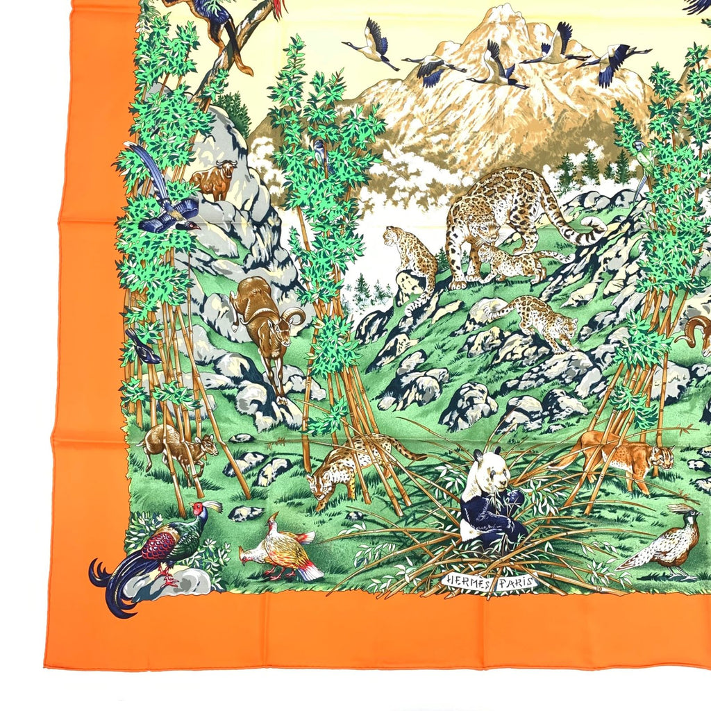Hermes Carre 90 Sichuan Orange Multicolor Silk Scarf — view 5