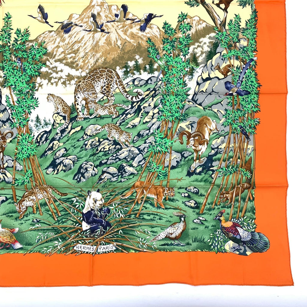Hermes Carre 90 Sichuan Orange Multicolor Silk Scarf — view 4