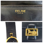 Celine Vintage Horse Carriage Black Gold Leather 09 Shoulder Bag Pochette — view 4
