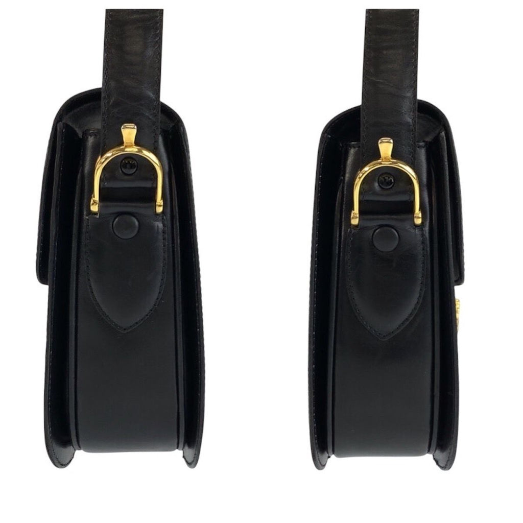 Celine Vintage Horse Carriage Black Gold Leather 09 Shoulder Bag Pochette — view 7