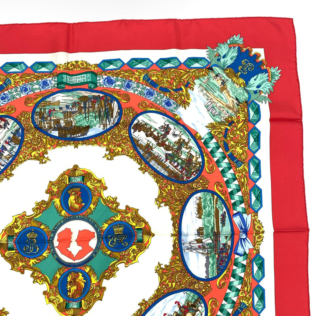 Hermes Carre 90 L'entente Cordiale Franco British Alliance Red Multicolor Scarf — view 3