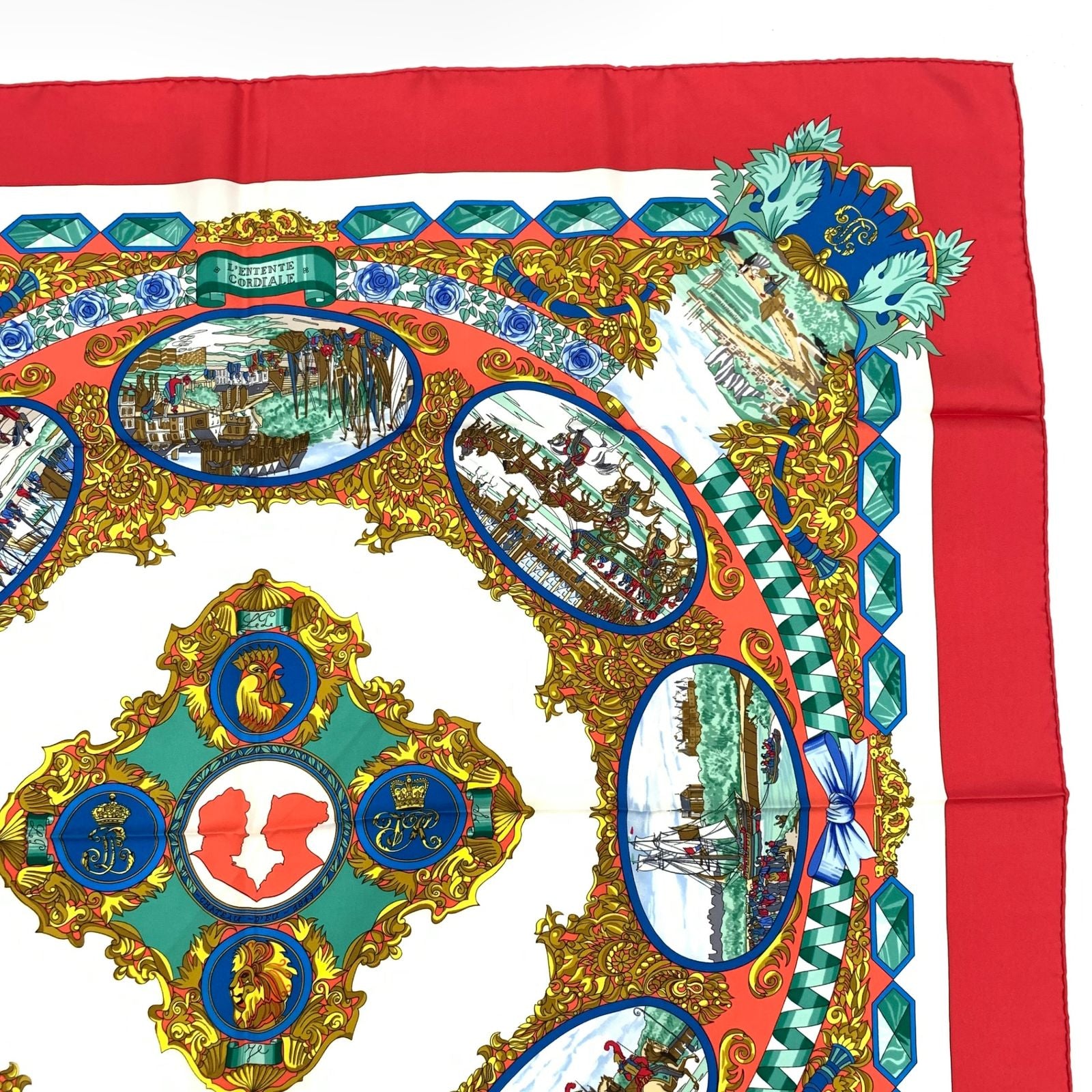 Hermes Carre 90 L'entente Cordiale Franco British Alliance Red Multicolor Scarf — view 3