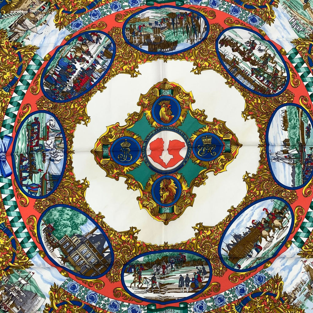 Hermes Carre 90 L'entente Cordiale Franco British Alliance Red Multicolor Scarf — view 6