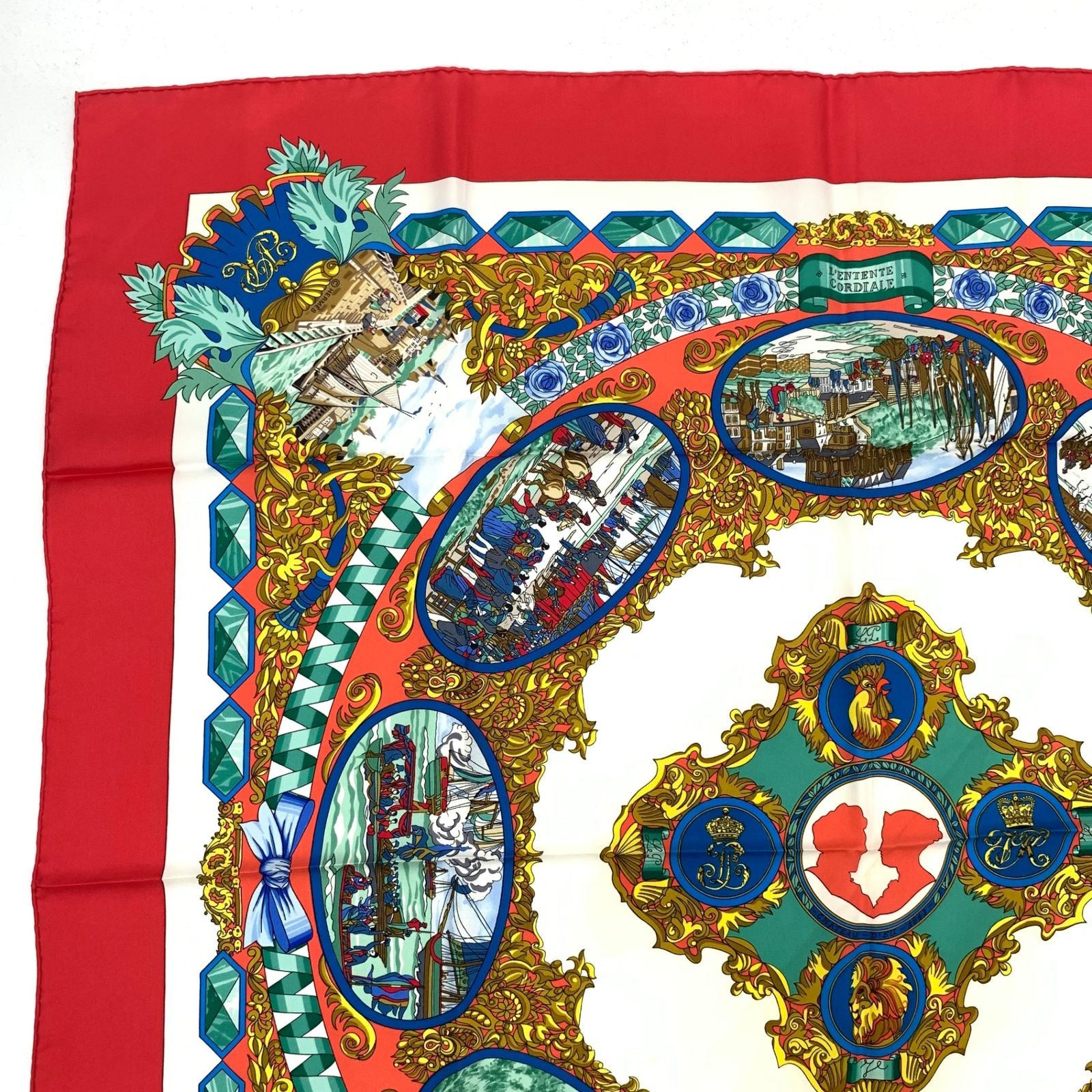 Hermes Carre 90 L'entente Cordiale Franco British Alliance Red Multicolor Scarf — view 2