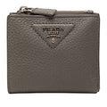Prada Triangle Logo Bifold Wallet Compact Gray Vitello Daino Leather