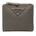 Prada Triangle Logo Bifold Wallet Compact Gray Vitello Daino Leather