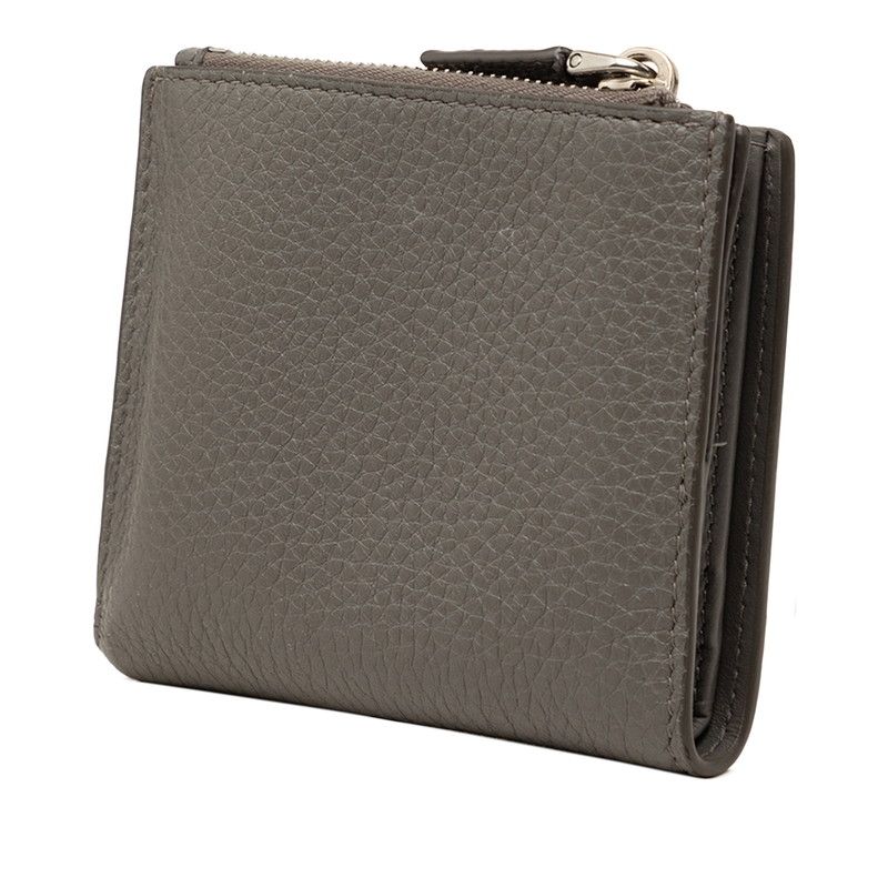 Prada Triangle Logo Bifold Wallet Compact Gray Vitello Daino Leather — view 2