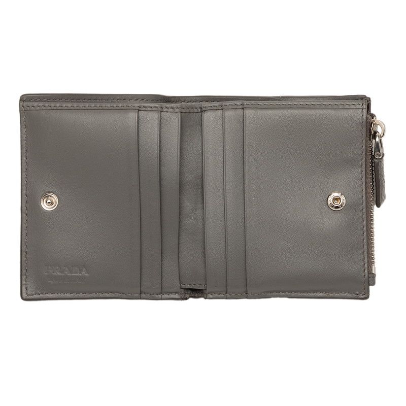 Prada Triangle Logo Bifold Wallet Compact Gray Vitello Daino Leather — view 4