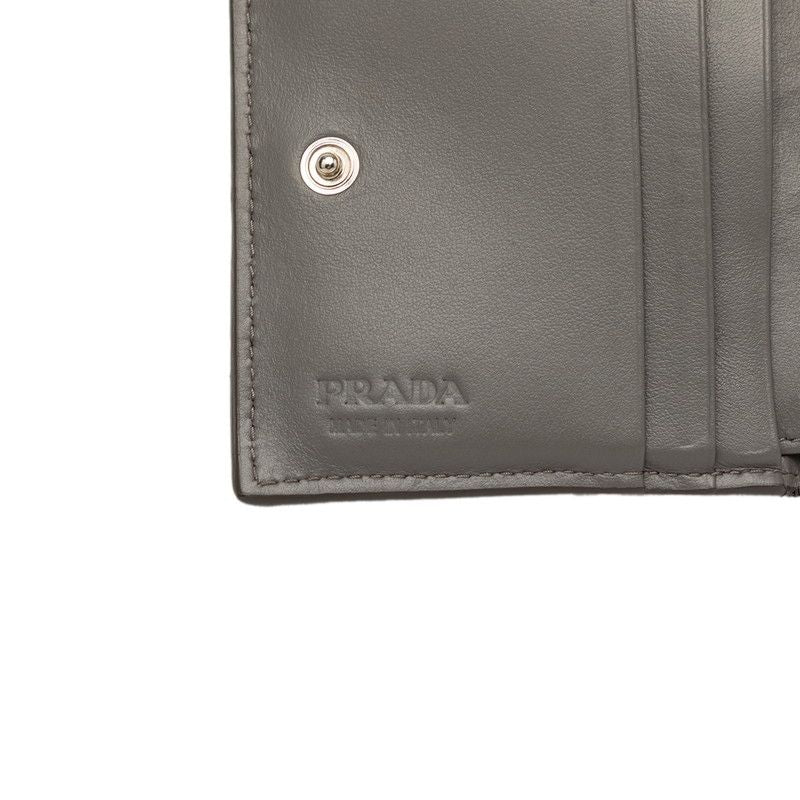 Prada Triangle Logo Bifold Wallet Compact Gray Vitello Daino Leather — view 6