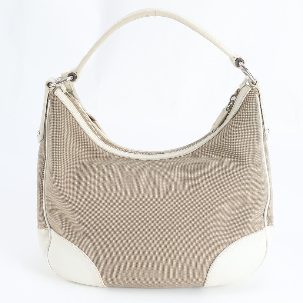 Prada Logo Jacquard Hobo Leather Shoulder Bag — view 3