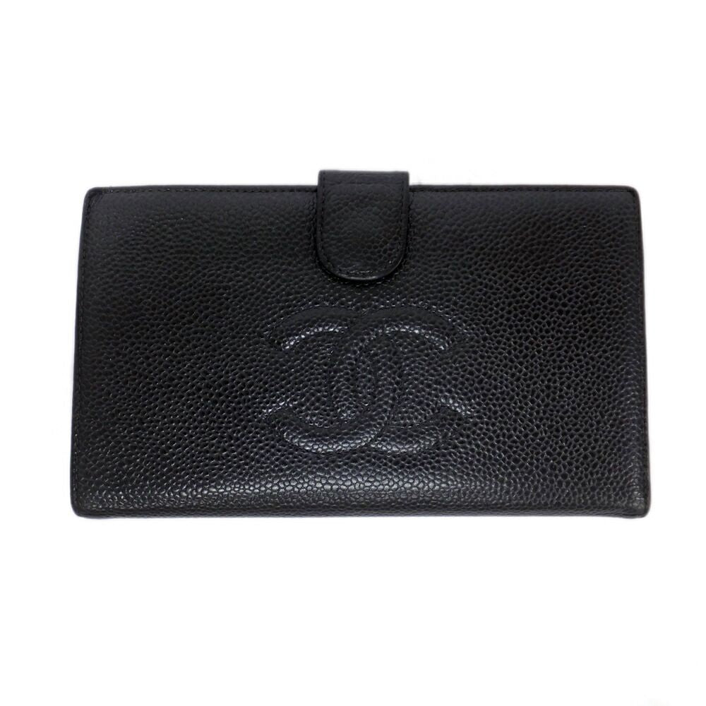 Chanel Ten Wallet Caviar Leather Black CC Logo Kiss Lock