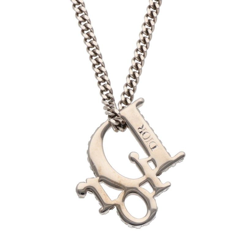 Dior Rhinestone Embellished Oblique Logo Necklace — view 3