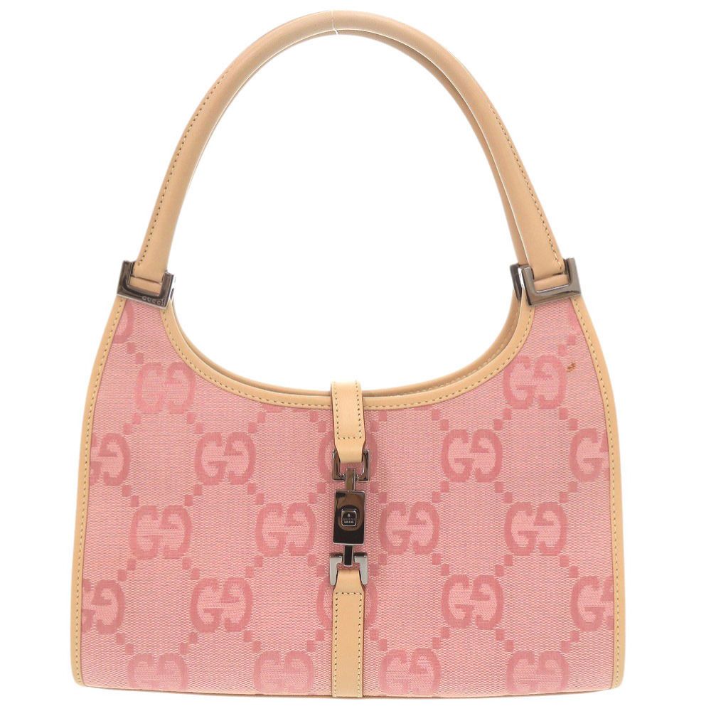 Gucci Vintage Jackie GG Pattern 002 Canvas Leather Pink Beige Shoulder
