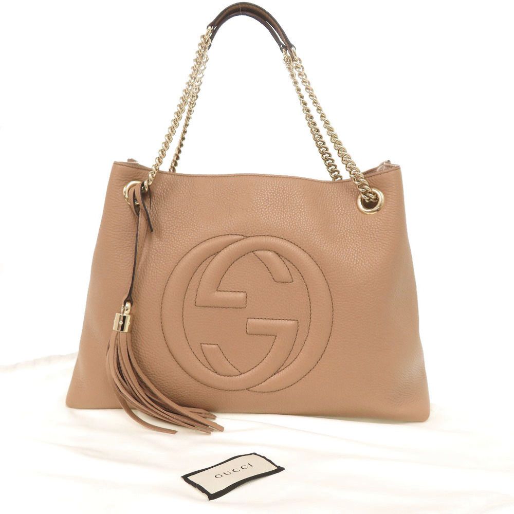 Gucci Soho Interlocking Leather Beige Tote Chain Shoulder — view 2