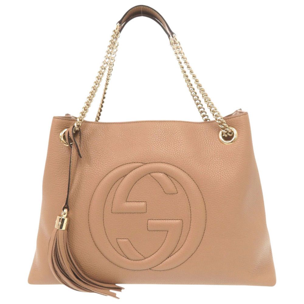 Gucci Soho Interlocking Leather Beige Tote Chain Shoulder