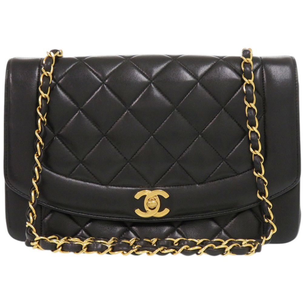 Chanel Diana 25 Lambskin Black Quilted Shoulder Bag CC Logo