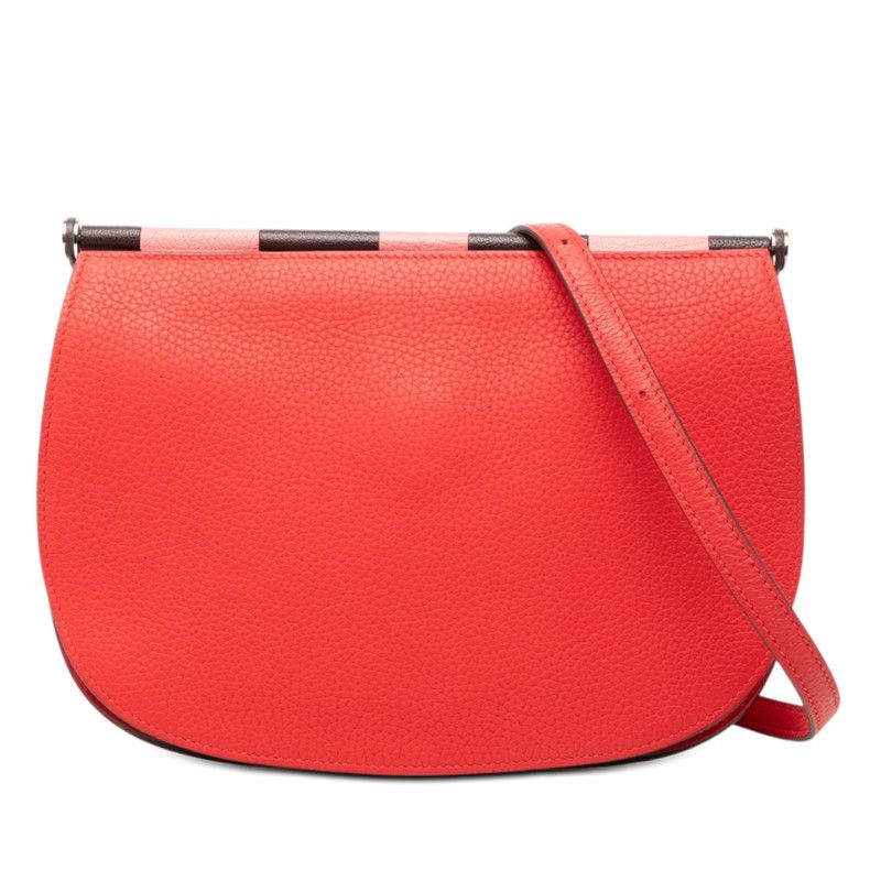 Hermes So 25 Crossbody Shoulder Bag Red Silver Taurillon Clemence