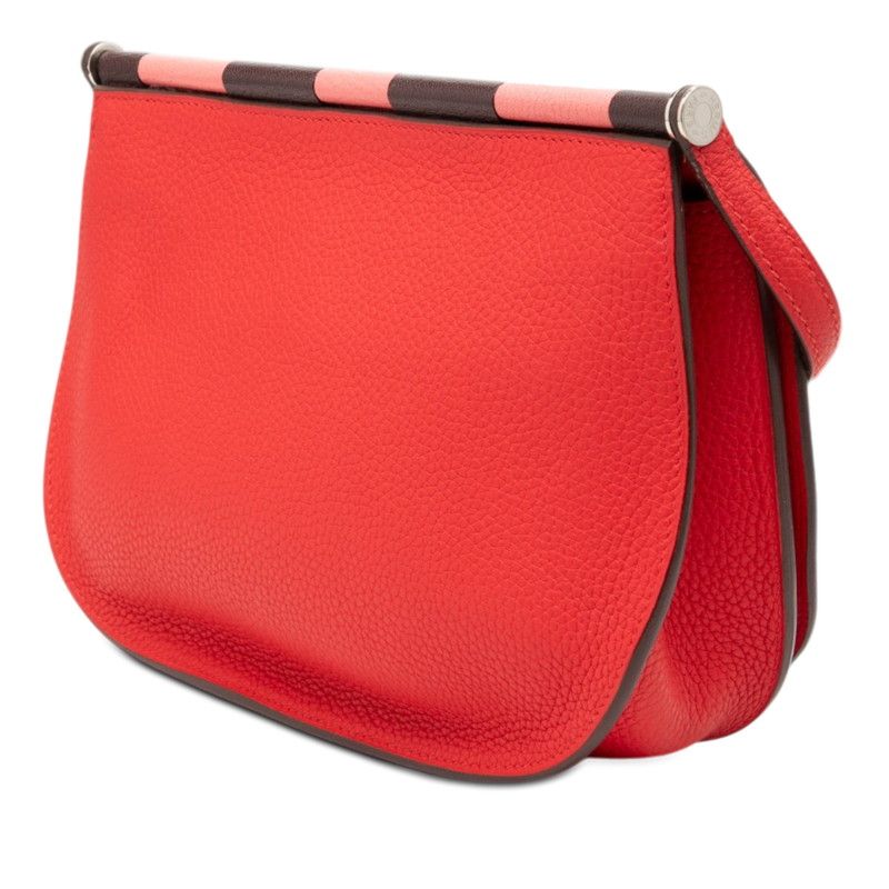 Hermes So 25 Crossbody Shoulder Bag Red Silver Taurillon Clemence — view 2