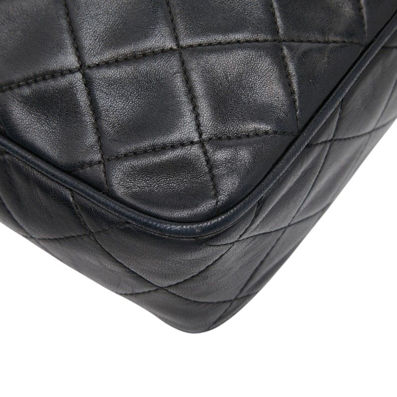 Chanel CC Logo Quilted Fringe Chain Shoulder Bag Black Lambskin — view 5